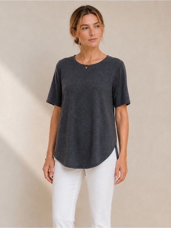 Eileen Fisher Tops - Eileen Fisher Stretch Jersey Tunic Tee Gray High Low Top Medium